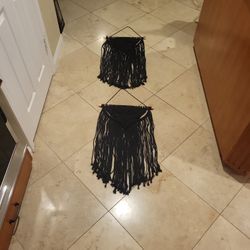 2 Black Hanging Macrame Pieces 