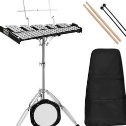 Mendini by CECILIO Student Beginner Glockenspiel Bell Kit with Muted Practice Pad, a Pair of Glockenspiel Mallets, Wooden Drum Sticks, Adjustable Stan