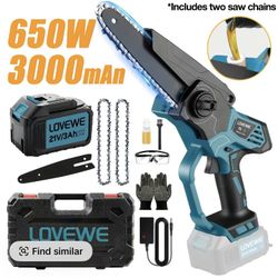 Mini Chainsaw Cordless, 6 Inch Handheld Electric Chain Saw with 3.0Ah Battery  for Tree Branches, Courtyard, Household, Garden  