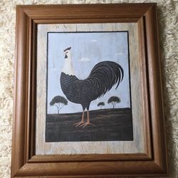 Beautiful Vintage Framed Rooster Art