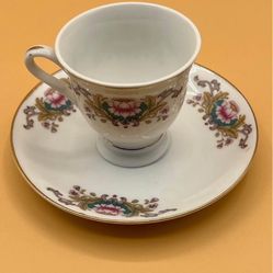 Vintage Colorful 1970’s Lotus Flower Yong Sheng Porcelain Cup And Saucer
