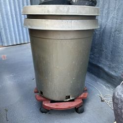 Two Big Planter Bins And Rolling Cart 