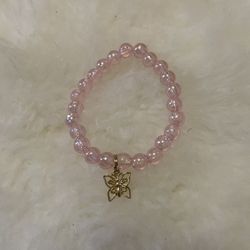 Light Pink With Gold Butterfly Charm-Kids bracelet
