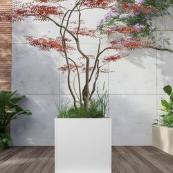 White Steel Planter Square Outdoor Planters Galvanized Steel Planter Box Indoor Metal Large Planters Cube Heavy Duty Flower Pot 26 Inch