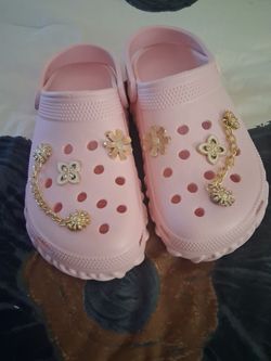 Pink Clogs with Gold Flower Charms