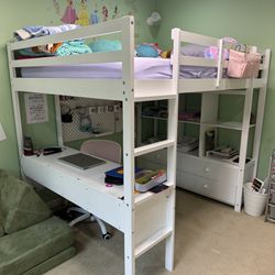 Full Size Bunk Bed / Desk / Storage, Mattress