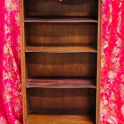 Antique Carved Wood Display Cabinet Floral Basket Crest Rococo Revival 54x24x12