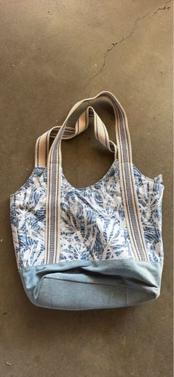Blue and White Floral Canvas Tote Bag