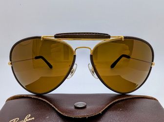 Vintage Mint Brown Ray Ban Aviator Leathers Gold Frame with Original Case 62-14