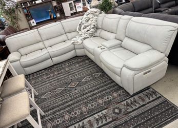 Gorgeous White Leather Sectional Power Reclining & Cup Holders - NO Credit Needed ‼️$0 Down 💸SAME DAY Delivery🚚