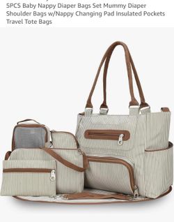 5PCS Baby Nappy Diaper Bags Set Mummy Diaper Shoulder Bags w/Nappy Changing Pad Insulated Pockets Travel Tote Bags