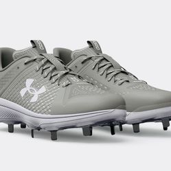 Under Armour Men's Yard Low Mt Baseball Gray/White Cleats Men’s Size 16