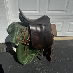 English Riding Saddle, Saddle Stand, Bridle And Reins 