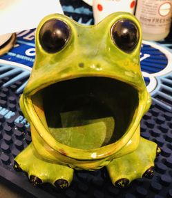 Ceramic Vintage Open Mouth Lime Green Retro Frog, Scrubby Wash Pad Holder