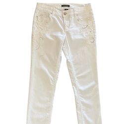 White House Black Market Womens Size 4R  Embroidered Slim Leg White Denim Jeans