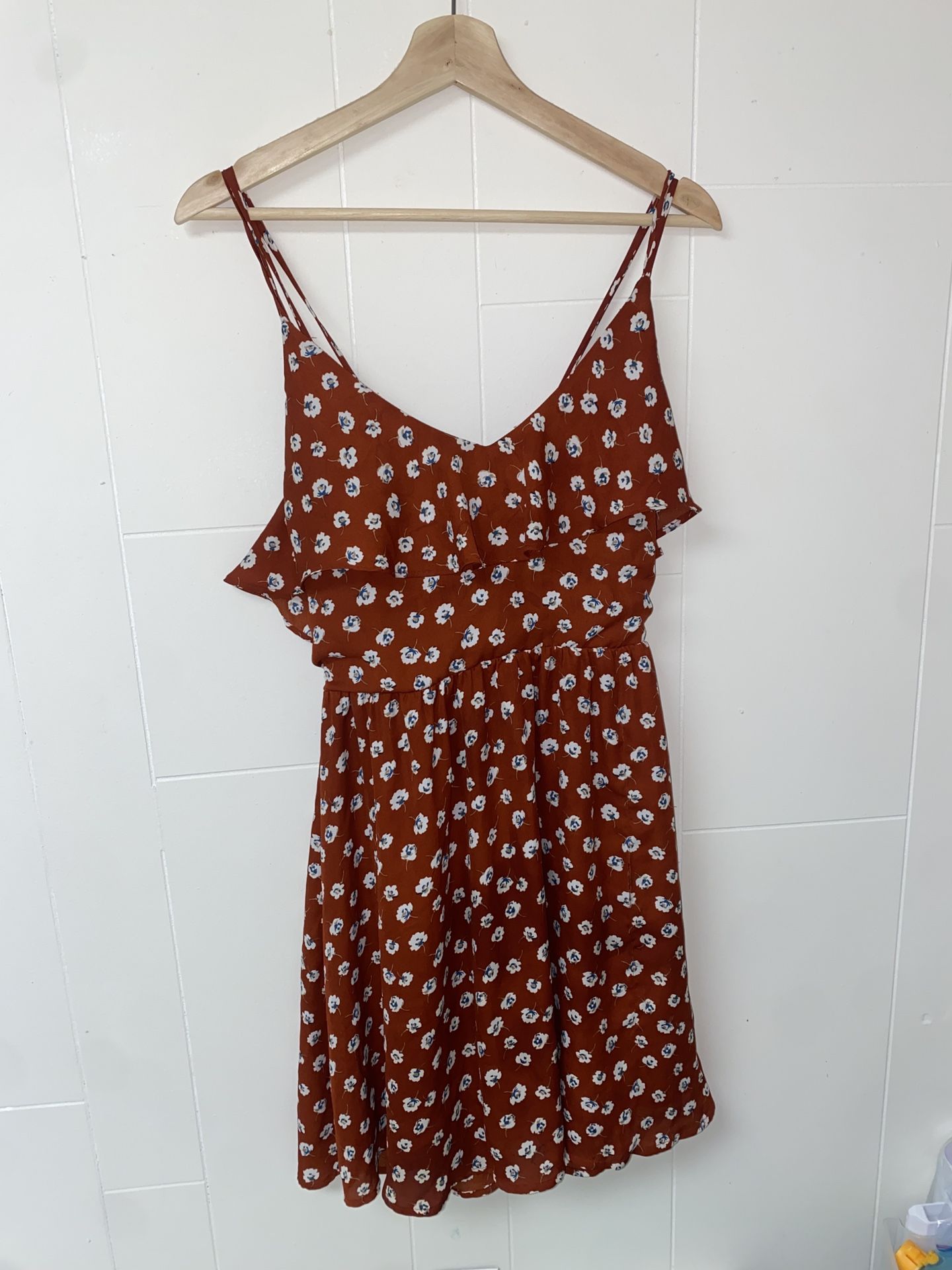 xhilaration burnt orange floral dress size L 