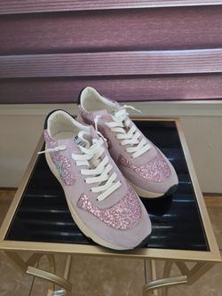 Pink Glitter Suede Lace-Up Sneakers