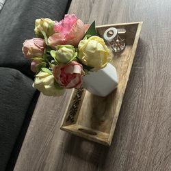 Vase With Flowers Comes With Wooden Decor