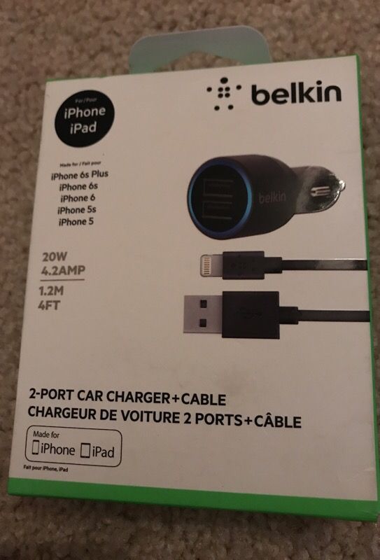 2 port car charger+cable for iPhone