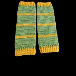 Handmade Crocheted Womens Light Green And Yellow Leg Warmers 