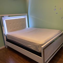 Queen Bed Frame, Vanity, and Dresser 
