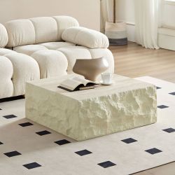 Fiberglass Square Center Coffee Table for Living Room 35.43'' Vintage Table,Imitation Stone Table front of the Sofa,Modern Design Coffee Table for Off