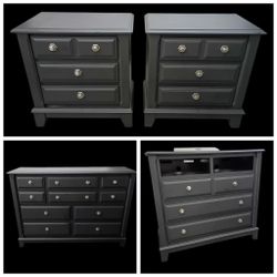 Black And Silver Bedroom Set 4 Pcs Dressers Nightstands 