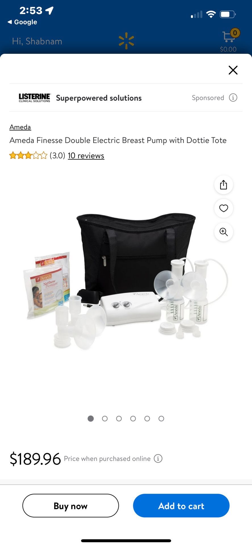 Ameda Finess Double Electric Breast Pump With Tote 