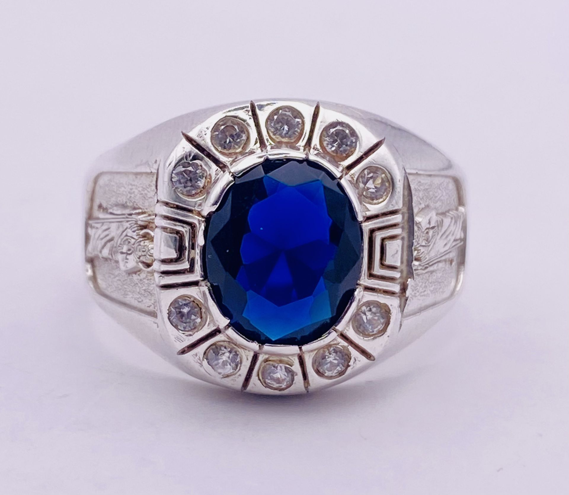 Sterling Silver St. Jude Blue Zircon & White Stones Ring Stamped 925