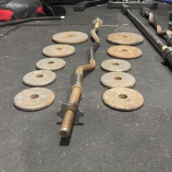 1” Weight Set 45LB In Plates With Curl Bar