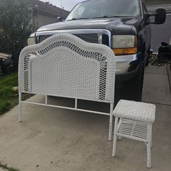 Quality Wicker Headboard And Side Table Size Queen In Good Condition 
