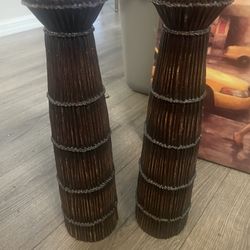 Boho  Wood Candle Holders 16x4 