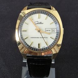 Vintage Chateau Retro TV Screen  Automatic 35mm Date Swiss Watch Runs FLAW