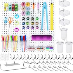INCLY 70PCS Metal Peg Board Kit with 1/4" Pegboard Accessories, 4 Pack White Pegboard Panels