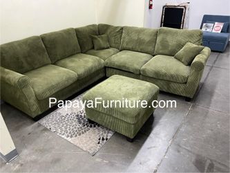 New Sage Green Fabric Sectional Sofa and Ottoman Set Modern Ashley Style Designer Discount Furniture BIG Clearance SALE Many color Black Beige Gray