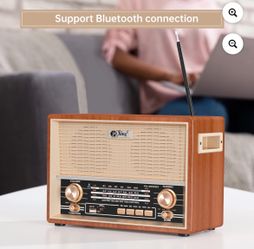 AM FM Radio Retro Table Top Radio, Portable Speaker Plug in Wall, Reception with AUX, Headphone Jack for Home Outdoor Office