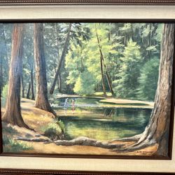 Original Oil Painting Barbara Schwarz Montana Artist Yosemite Tenaya 1987 Framed