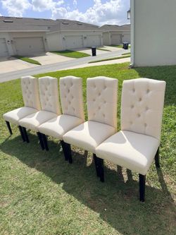 Set of 5 Button-Tufted Upholstered Dining Chairs (Parsons Style)