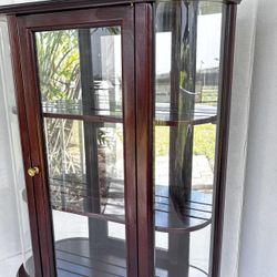 Vintage Bombay Company Curved Glass Mirrored Curio Display Cabinet Wall Mount 25h x 20.5 w. X 6”