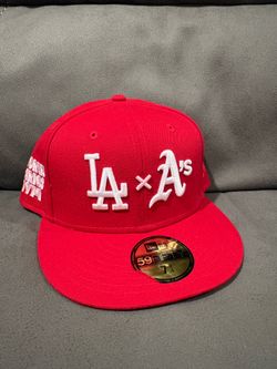 MLB new era Los Angeles dodgers x Oakland A’s red World Series patch 59fifty fitted hat size 7 3/4
