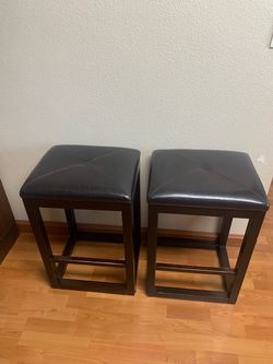 Set of 2 Backless Espresso Barstools - Faux Leather Seats