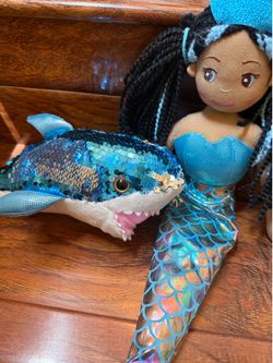 Mermaid and shark plush blue sequins