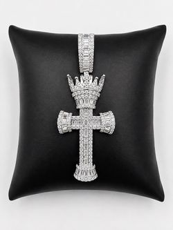 925 Sterling Silver 3.80CTW MOISSANITE Crown Cross Men’s Pendant