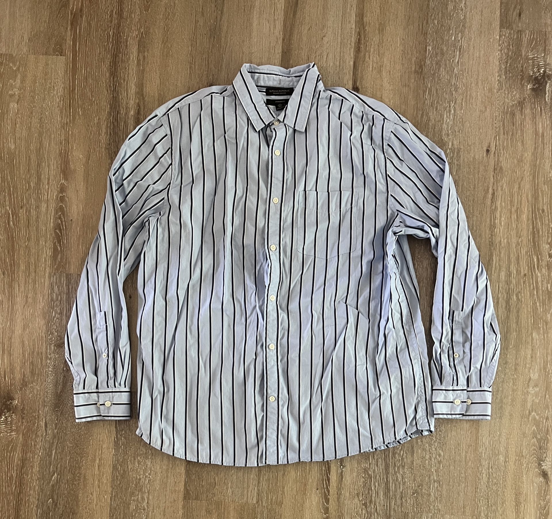 Banana Republic Shirt Mens XL Button Up Striped Standard Fit Organic Cotton Blue  