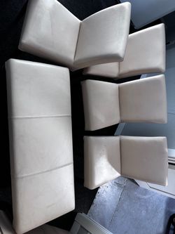 Crate and Barrel Lowe Ivory leather dining chair set 5