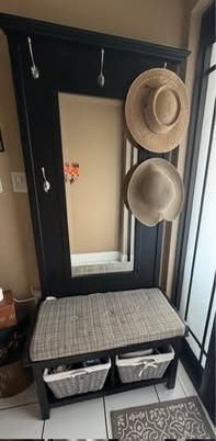 Farmhouse Entryway Bench with Mirror & Storage