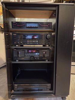 90's TEAC stereo, cassette, EQ and surround sound set with showcase