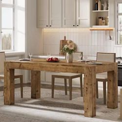 Rustic Brown Solid Wood 63 in. 4 Legs Dining Table Seats 4-6 People, Rectangle Farmhouse Kitchen Table Dining Room