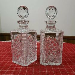 2 Tipperary Crystal Decanters With Stoppers Liquor Bottles Square Shape Mint Condition