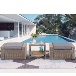 Brown Wicker Rattan Coffee Table Small Ottoman Furniture Set Outdoor Foot Stool Ottoman for Living Room Garden Pool Patio